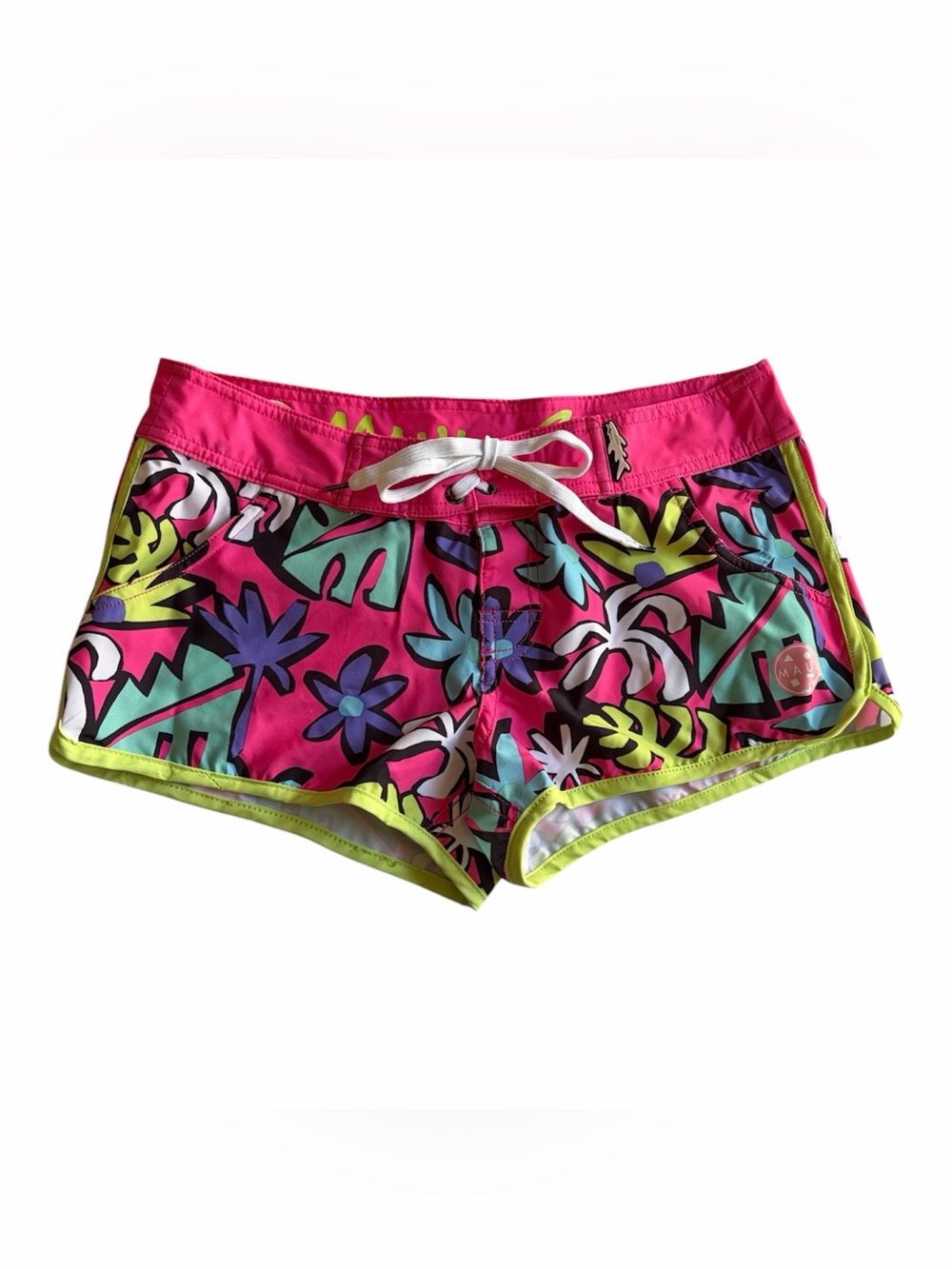Maui And Sons Women’s Board Shorts Size 5 Pink Colorful 80s 90s Pool Beach Swim